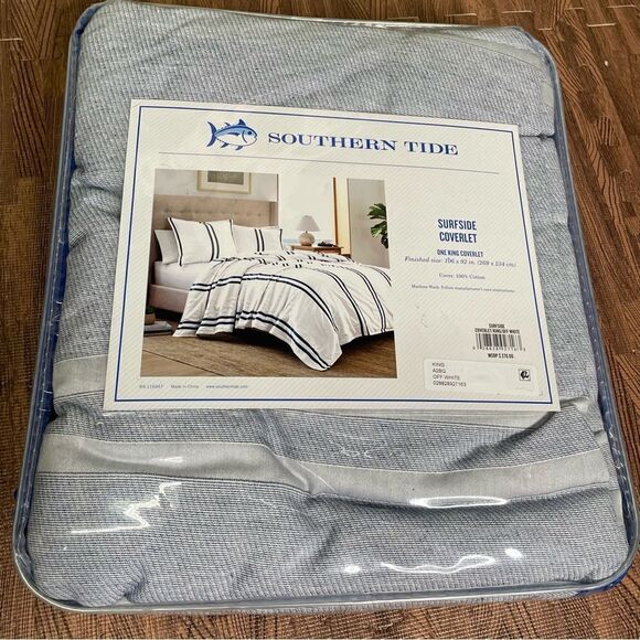 Southern Tide Suefside King Coverlet Navy Nautical Coastal Blanket - Picture 4 of 5